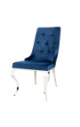 Ensemble de 2 chaises baroque contemporaines velours bleu et acier chromé