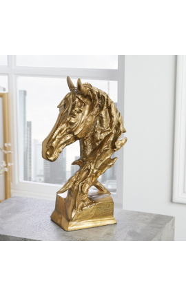 Décoration en aluminium doré sur support "Tête de cheval" 40 cm