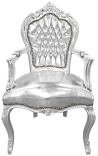 Barroque Rococo Sillón estilo piel falsa piel plata y madera plateada