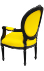 Fauteuil baroque de style Louis XVI simili cuir jaune et bois laqué noir