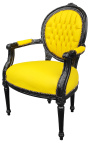 Fauteuil baroque de style Louis XVI simili cuir jaune et bois laqué noir