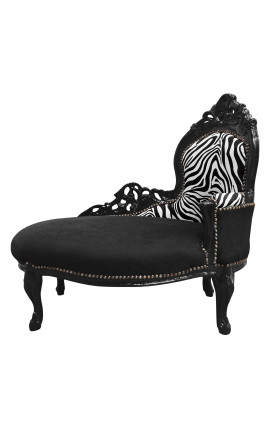 Baroková chaise longue z čierneho sametu s zebrovým chrbtom a čiernym drevom