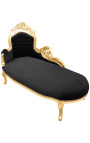 Grote barok chaise longue zwart fluwelen stof en goud hout
