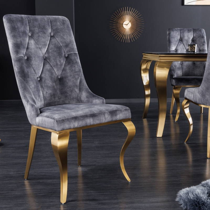 Set de 2 sillas de diseño de terciopelo bronce y metal negro