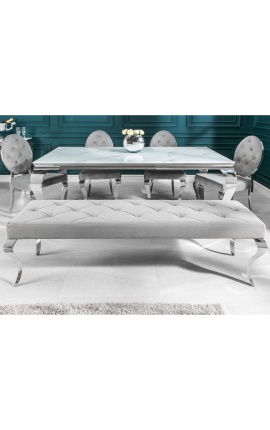 Modern baroque flat bench in gray velvet and chromed stainless steel