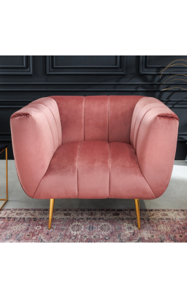 LETO armchair in old pink velvet with golden legs