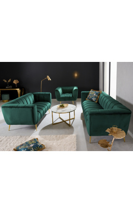 LETO 3-seater sofa in emerald green velvet with golden feet