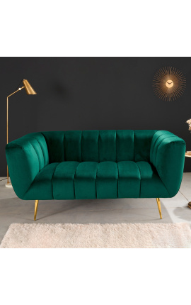 LETO 2-seater sofa in emerald green velvet with golden feet