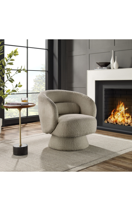 Design JOEY fauteuil uit de jaren 70 in curly taupe stof