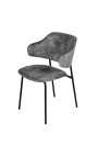 Set de 2 chaises de repas RICHARD design en velours gris et pieds noirs