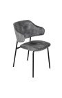 Set de 2 chaises de repas RICHARD design en velours gris et pieds noirs