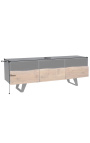 TV-kast in acacia NATURA met zwarte metalen basis - 140 cm