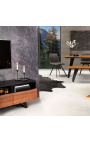 TV-kast in acacia NATURA met zwarte metalen basis - 140 cm