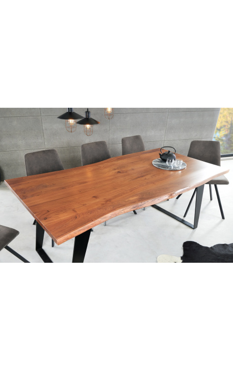 NATURA mesa de comedor de acacia con base de metal negro - 175 cm