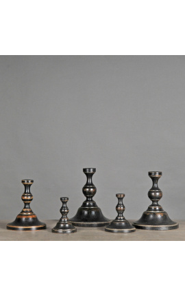 Set von 5 schwarz geschnitzten Holzbasis Art Baluster