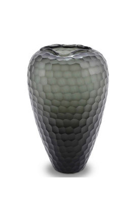 Veľká váza "Jimmy" sivo-zelené sklo s geometrickými facetami - veľkosť M