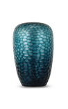 Large cylindrical vase "Mado" in blue glass with geometric facets