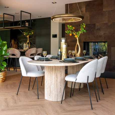 Dining table 240 cm SARAH oval in travertine with fluted legs