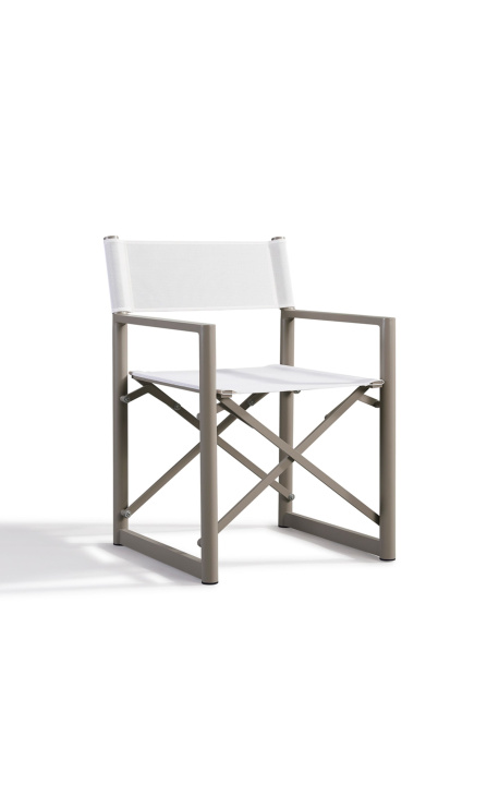 Fauteuil pour table de repas "Nai Harn" tissu blanc et aluminium taupe