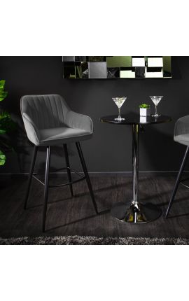 Set of 2 bar chairs "Sienna" design in grey velvet