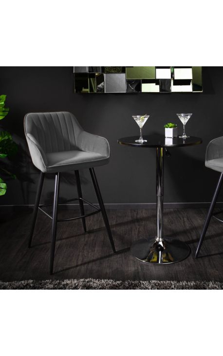 Set of 2 bar chairs "Sienna" design in grey velvet