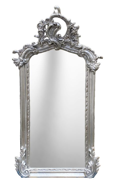 Miroir rectangulaire de style Louis XVI argenté - 102 cm x 53 cm