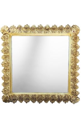 Oglindă pătrată barocă din lemn auriu cu frunze de acanthus - 66 cm x 66 cm