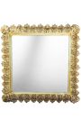 Barokke firkantet spejl i gyldent træ med akantusblade - 66 cm x 66 cm