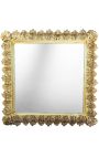 Baroque square mirror in golden wood with acanthus leaves - 66 cm x 66 cm