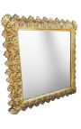 Baroque square mirror in golden wood with acanthus leaves - 66 cm x 66 cm