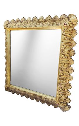 Barock fyrkantig spegel i gyllene trä med akantusblad - 66 cm x 66 cm