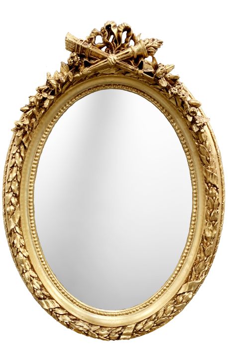 Miroir baroque ovale doré de style Louis XVI