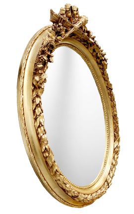 Miroir baroque ovale doré de style Louis XVI