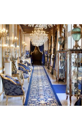 Stor bergere fotstol Louis XV stil blå &quot;Gobeliner&quot; satinväv och guldträ