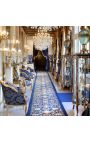 Big bergere armstoel Louis XV stijl blauw "Gobelins" satinweefsel en gouden hout