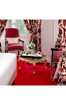 Фотьойл в стил Grand Empire червен сатениран плат и черно лакирано дърво с бронз