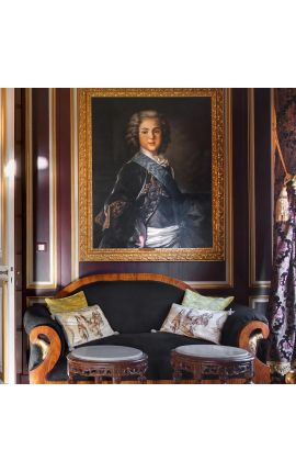 Iso sohva French Empire -tyylinen musta kangas ja mahonkipuu