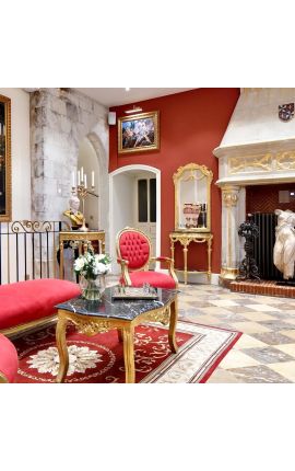 Coffee table baroque style gilded wood with black marble