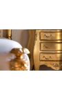 Table de nuit (chevet) commode baroque en bois doré plateau marbre beige