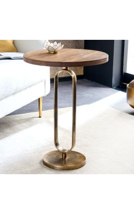 Mesa lateral BENI metal cor bronze e manga árvore madeira topo