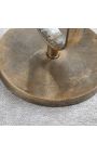 Table d'appoint BENI métal couleur laiton et plateau en bois de manguier