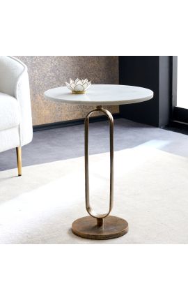 Mesa lateral BENI metal cor bronze e manga árvore madeira topo