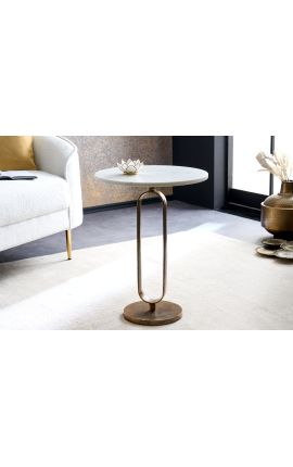 Table d&#039;appoint BENI métal couleur laiton et plateau en marbre blanc