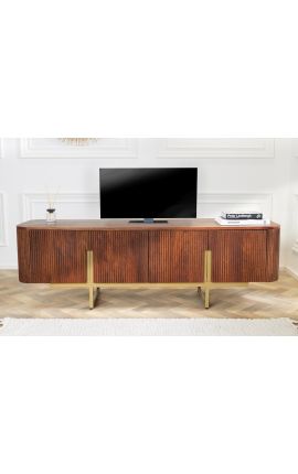 TV-Gerät GABBY in Mangobaumholz mit mattgoldem Metallboden - 160 cm