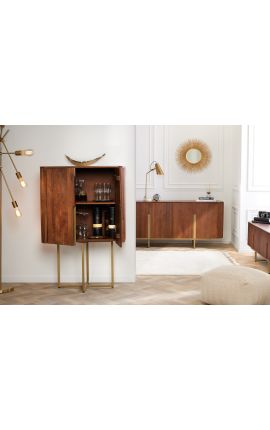 Fusta d&#039;arbre de mango GABBY High sideboard amb base daurada - 125 cm