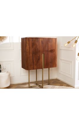 Cabinet înalt GABBY lemn de mango cu bază de aur - 125 cm