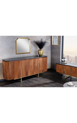 Sideboard de mango GABBY de 4 portes amb tapa de marbre negre - 160 cm