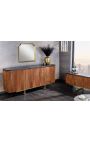 TV unit GABBY in mango tree wood with black marble top - 160 cm