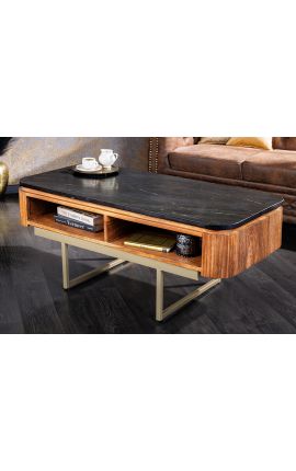 Mesa de café GAY en madera de mango con tapa de mármol negro