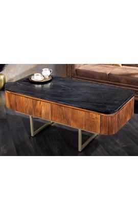 Coffee table GABBY in mango tree wood with black marble top